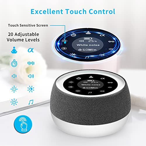 [2 in 1] White Noise Machine with Warm Night Light-Portable LED Display White Noise Machine for Babies and Adults-Rechargeable Touch Sleep Sound Machine for Baby Soothing,Relaxation and Tinnitus Relief Dark Grey