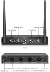 Debra Audio Pro UHF 4 Channel Wireless Microphone System With Cordless Handheld Lavalier Headset Mics, Metal Receiver, Ideal For Karaoke Church Party (With 4 Handheld (A frequency))