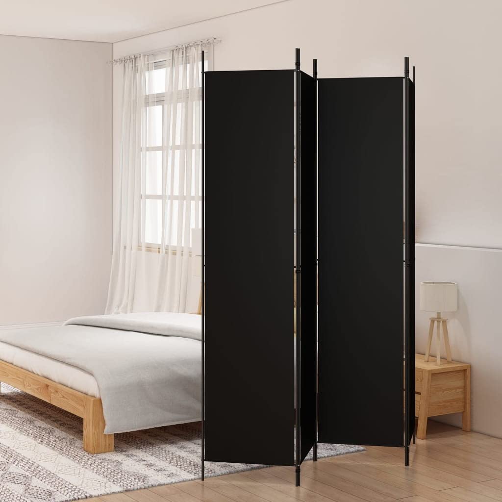 4-Panel Room Divider Living Room Bedroom Partition Privacy Protection Screen Room Separator Folding Dressing Wall Black Fabric