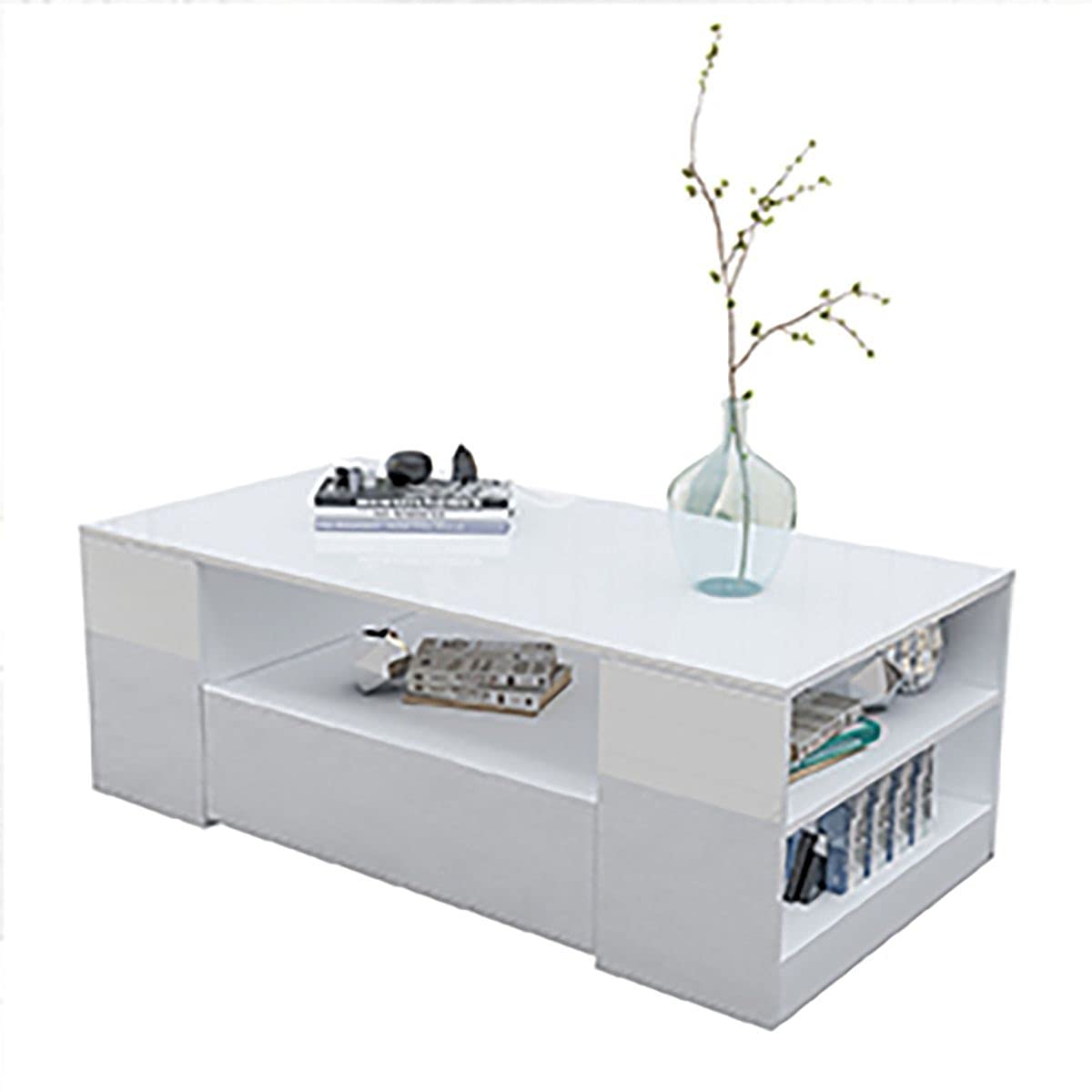 Luxsuite Coffee Table Wood 2 Drawers Cabinet Storage Shelf High Gloss Living Room Modern Furniture White 95CM