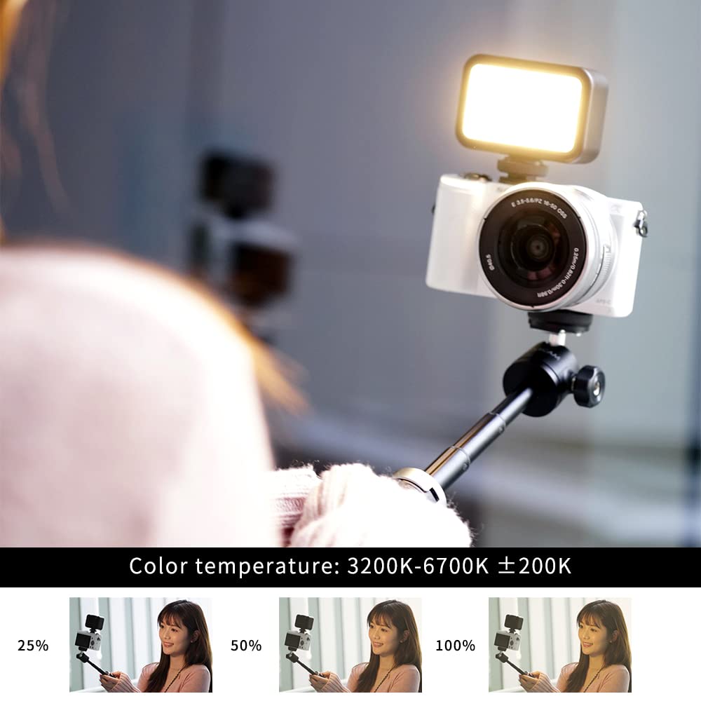 Bi-Colour LED Video Light on Camera Accessory kit Bundle Includes LED Filling Light and Phone Clip, Lighting Duration 2 Hours, dimmable 3200 K - 6700 K and Brightness 1080 lumens