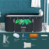 Large Adult Foldable Bathtub Portable Bath Tub, 2 Person Cuboid Soaking Hot Ice Bathing Barrel Thickening to Keep Temperature for Home SPA Shower Stall Household Bathroom Outdoor (Green Leaf)