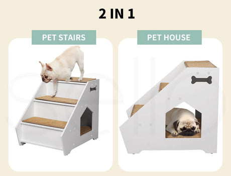 Wooden Dog Ramp Stairs Steps for Bed Pet Calming Kennel Non-Slip White