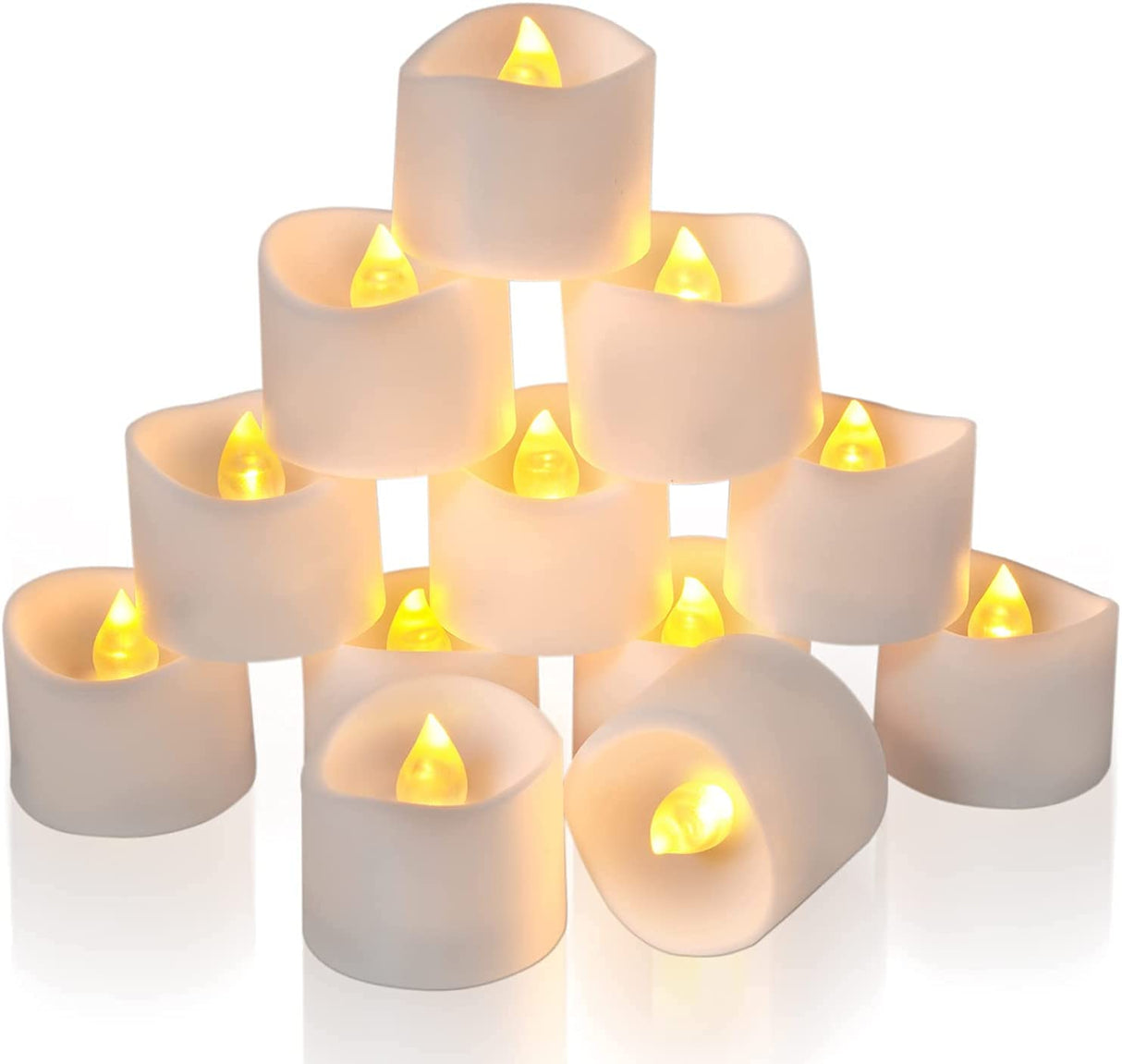 Flameless Tea Lights Candles, Battery Operated LED Votive Candles, Flickering Tealights with Warm Yellow Light Romantic Night for Wedding, Valentine's Day, Halloween, Christmas, Festival Celebration (12 Pack)