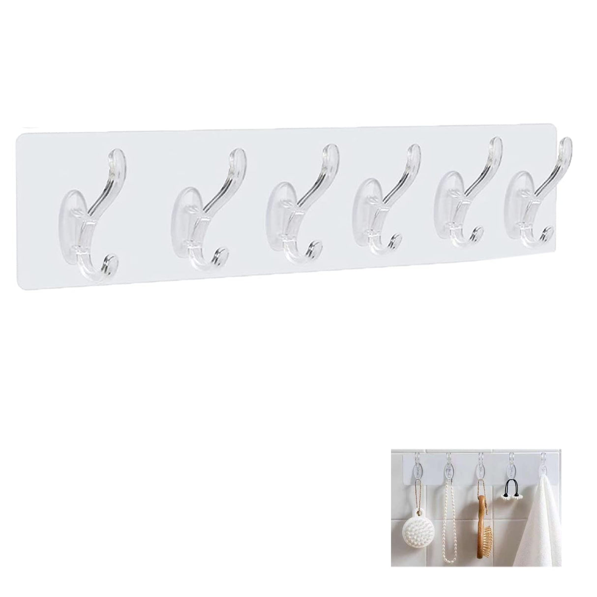 Multifunctional Transparent 6 Hooks,Adhesive Row Hooks,Kitchen Bathroom Hooks Waterproof Wall Hooks,Transparent Plastic Glue Hooks,Kitchen Bathroom Hooks Waterproof Wall Hooks