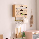 Kitchen Storage Organizer Cling Wrap Food Dispenser Wall Mounted Bamboo Cling Wrap Dispenser with Tissue Rack Kitchen Organizers