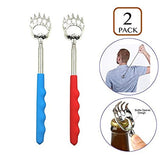 2 in 1 Telescopic Back Scratcher & Bottle Opener, (2-Pack) Portable Extendable Telescoping Bear Claws Metal Back Scratchers & Bottle Opener with Non-slip Rubber Handles (Red+Blue)