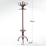 Solid Wood Coat Rack Stand 12 Hooks Freestanding Hall Tree Hanger Organiser for Clothes Hat Jacket Umbrella Walnut Brown