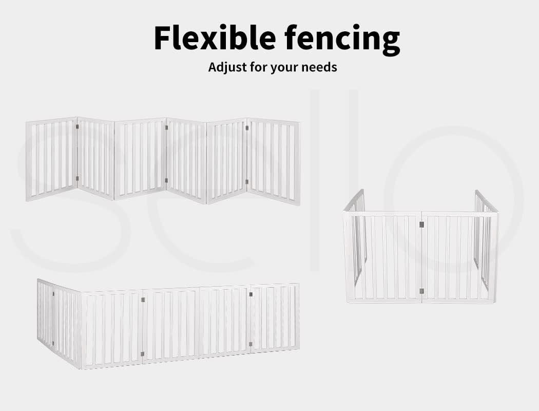 Wooden Pet Gate Dog Fence Retractable Safety Stair Barrier Security Door (White-282cm x 60.5cm x 1.8cm)