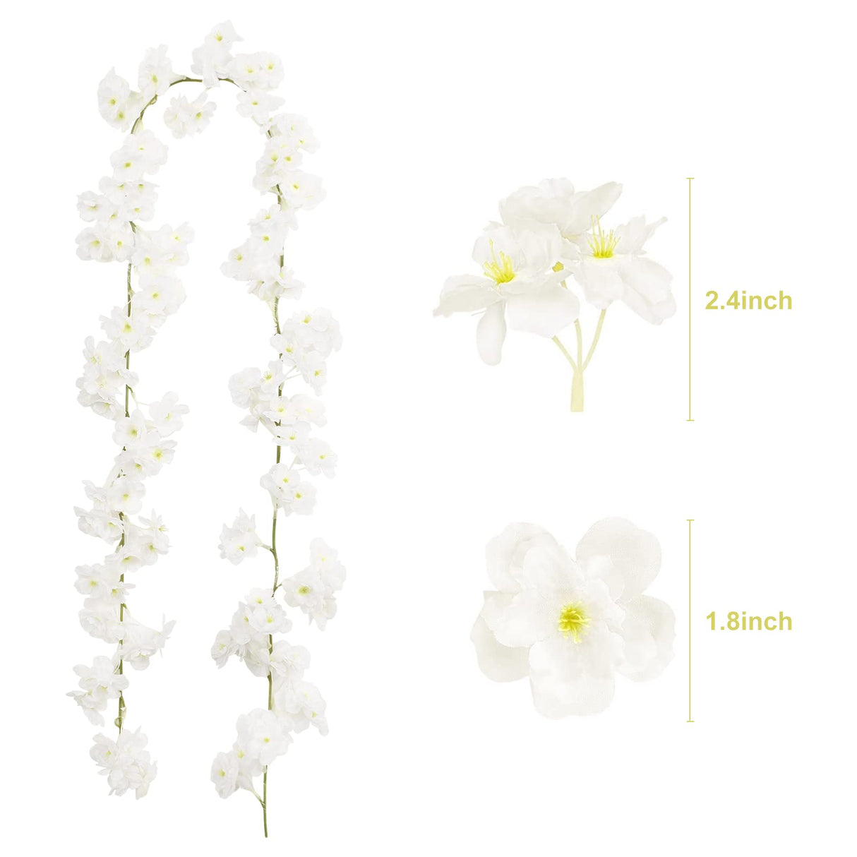 Boutique 4-Pack 23.6Ft Cherry Blossom Garland Cherry Blossom Hanging Vine Silk Sakura Vines Garland for Wedding Party Decor , White