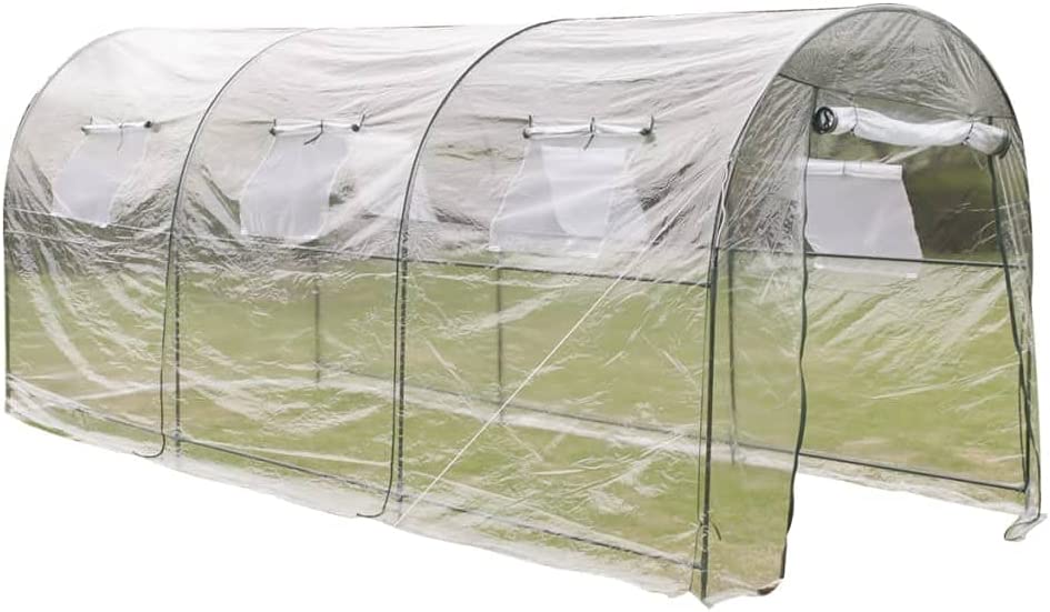 Outdoor Walk-in Tunnel Greenhouse with 6 pcs Mosquito-Free Window Garden Large Portable Gardening Plant Hot House Powder-Coated Steel Frame Plant House