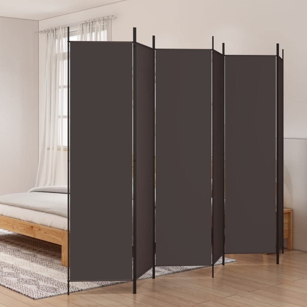 6-Panel Room Divider Living Room Bedroom Partition Privacy Protection Screen Room Separator Folding Dressing Wall Brown Fabric