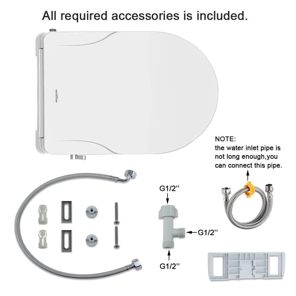 Non Electric Bidet Seat Toilet Seat with Self Cleaning Dual Nozzles Separated Rear & Feminine Cleaning Natural Water Spray, Soft Closed Toilet Seat, Easy DIY Installation (D Shape)