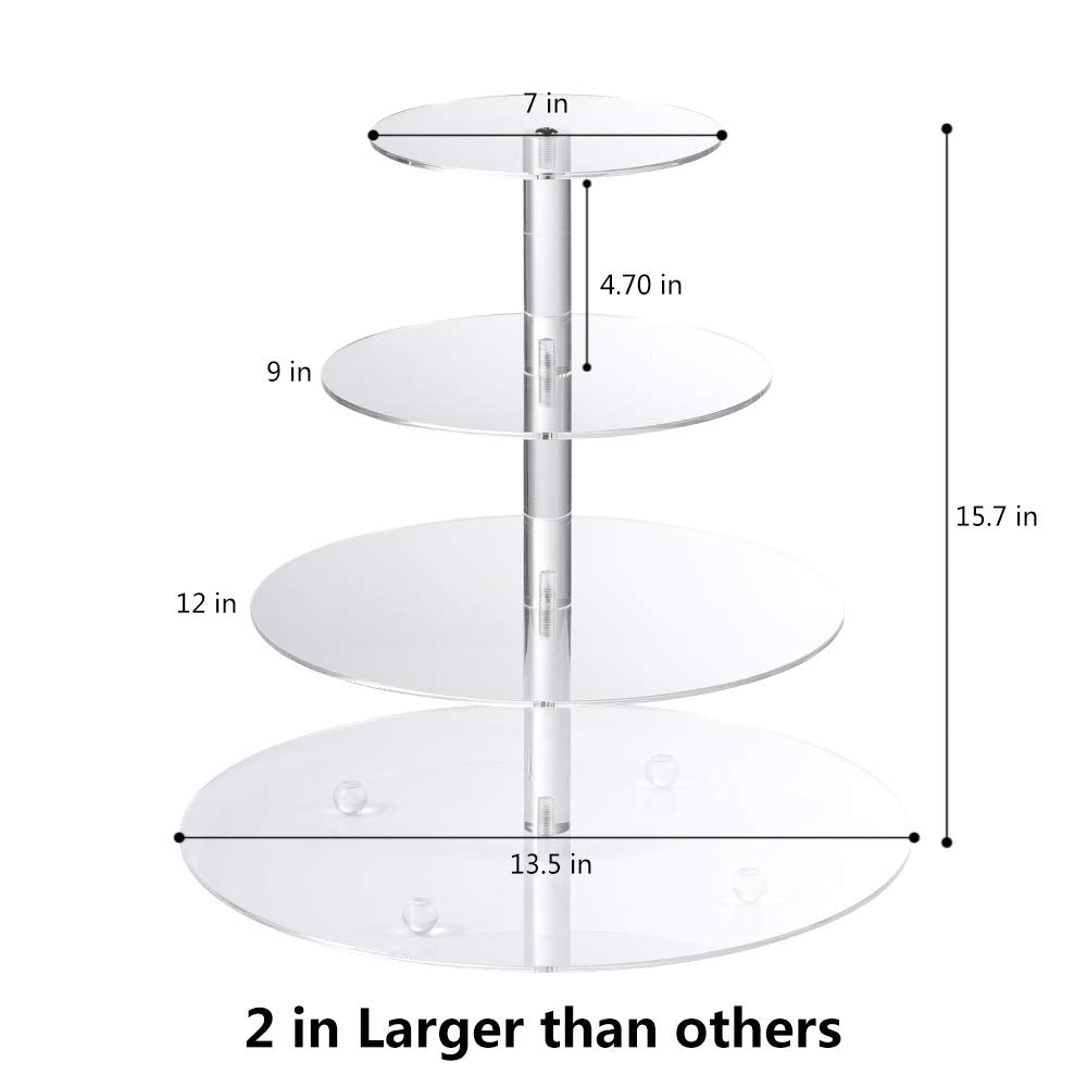 Cupcake Stand, 4-Tier Round Acrylic Cupcake Display Stand Dessert Tower Pastry Stand for Wedding Birthday Theme Party- 15.7 Inches (Transparent)