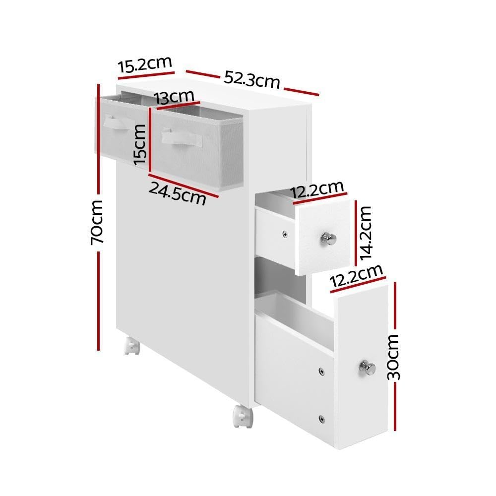 Bathroom Cabinet w/Wheels 70cm Toilet Storage Caddy Holder