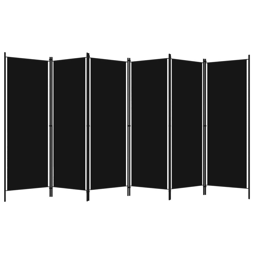 6-Panel Room Divider Home Baby and Kids Room Bedroom Living Room Folding Protective Panel Privacy Screen Partition Stand Black 300x180 cm