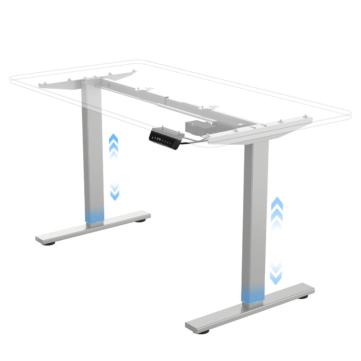 Silver Standing Desk Frame with Memory Smart Controller Height Adjustable Range 28"-45", Width Range 39"-51" Electric Tabletop Riser Standing Desk Motor Converter (Ash Grey Base ONLY)