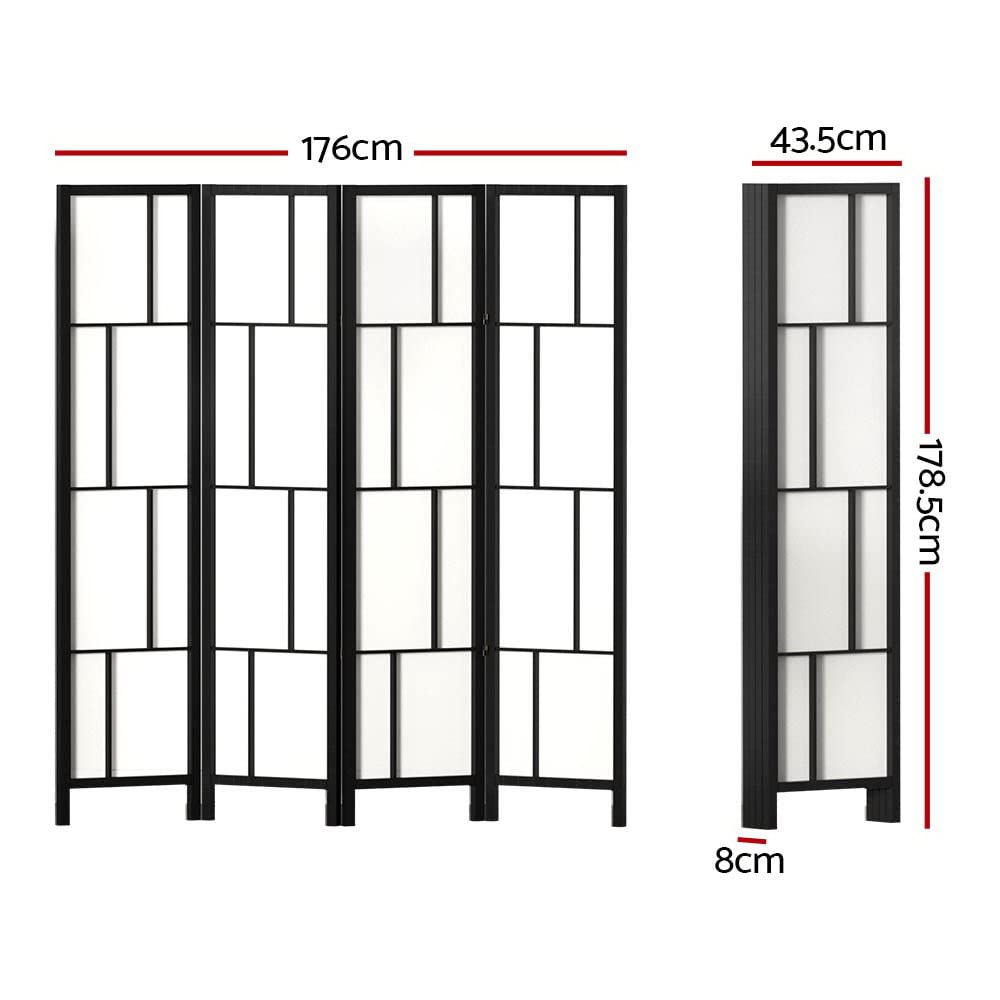 Room Divider Screen 4 Panel Foldable Wooden Divider Ashton Black