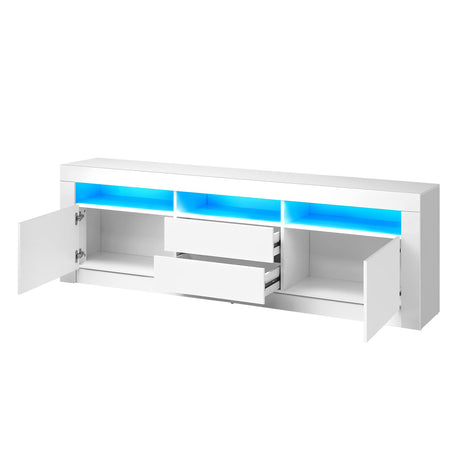 LED TV Cabinet 180cm Entertainment with 2 Drawers and Cabinets-White