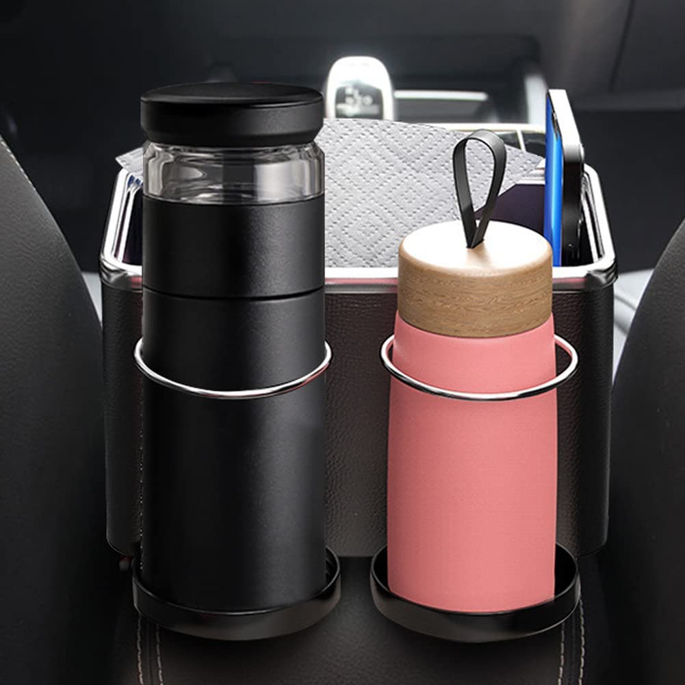 Car Armrest Cup Holder, Car Tissue Storage Box, Car Center Console Seat Organizer, Multifunction Front Seat Holder for Phone/Sunglasses/Card/Keys with 3 Cups Drink Holder Black