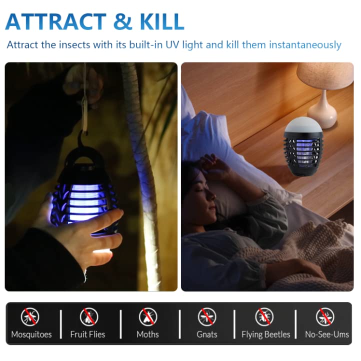 Mosquito Killer Electric Lamp Insect Repellent USB Rechargeable Fly Zapper Indoor Outdoor Pest Control Trap Portable Zappers with Night Light, Powerful Attractant for Backyard Camping