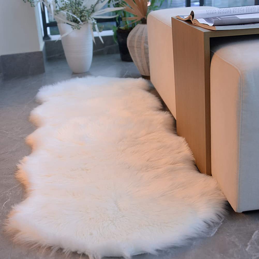 Soft Fluffy Rug Faux Sheepskin Fur Area Rug Shaggy Couch Cover Seat Cushion Furry Carpet Beside Rugs for Bedroom Floor Sofa Living Room Runner, 60x180cm