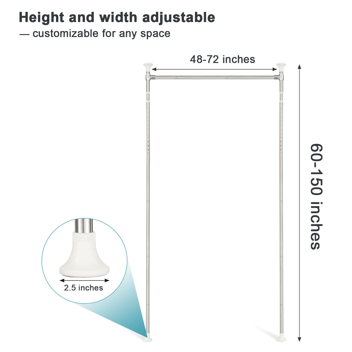 Curtain Divider Stand - 48 to 72 inches Expandable Room Divider，Damage Free Freestanding Vertical Tension Stand