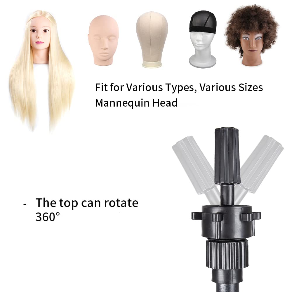 Mini Wig Stand Tripod with Head Adjustable Mannequin Head Stand Wig Head Stand Wig Tripod Stand for Cosmetology Hairdressing Training(25 Inch,Black)