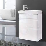 Bathroom Vanity, 400mm Length Unit Table Cabinet Ceramic Basin Sink Wall Cabinets Storage Organiser Home Washroom Toilet Furniture, with 15mm MDF Board Smooth Edges Water-Resistant White