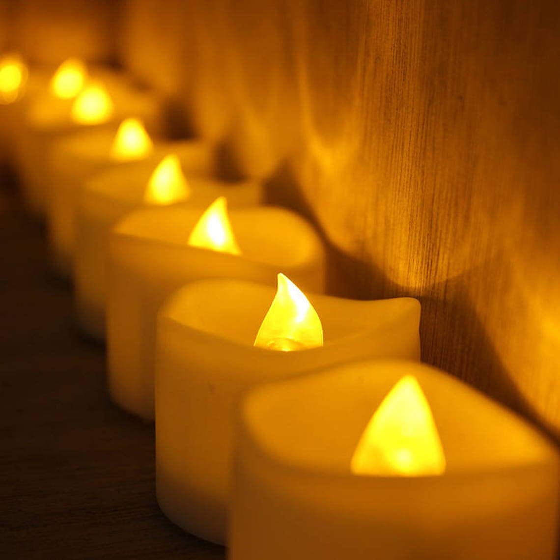 Flameless Tea Lights Candles, Battery Operated LED Votive Candles, Flickering Tealights with Warm Yellow Light Romantic Night for Wedding, Valentine's Day, Halloween, Christmas, Festival Celebration (12 Pack)