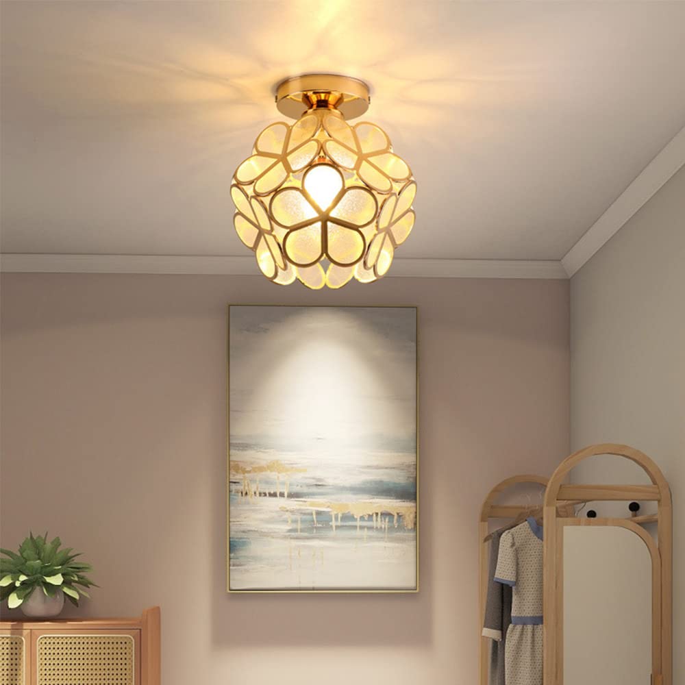 Modern Metal Ceiling Light Fixture- Industrial Mini Semi Flush Mount Ceiling Lighting Metal Chandeliers Fitting,Semi Flush Mount Lighting E26 for Kitchen Dining Rooms Living Room (Golden) Comfortable