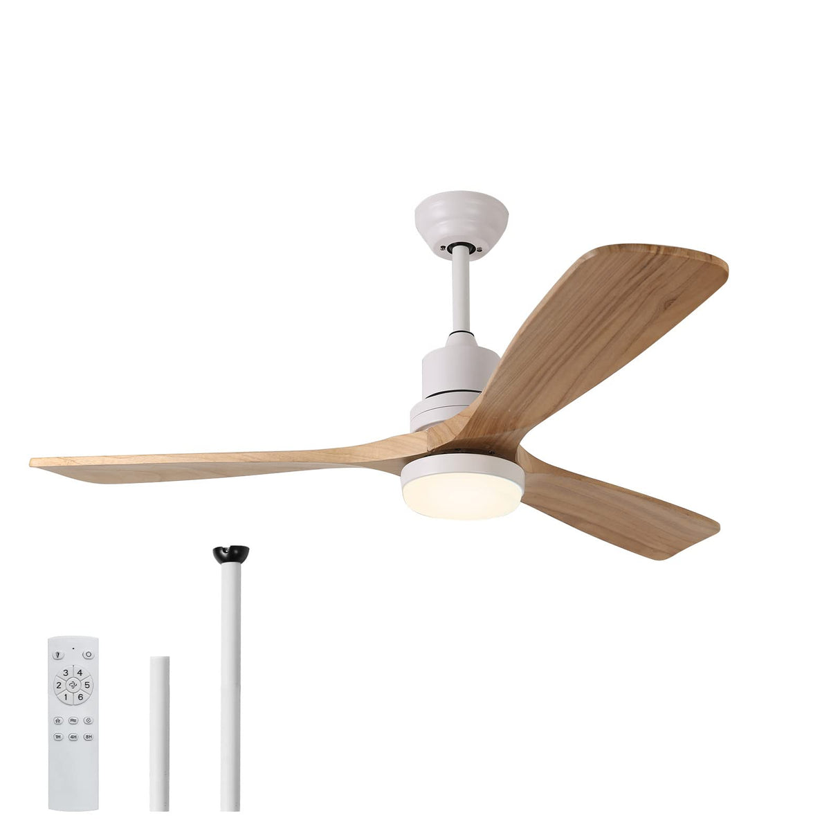 52" Ceiling Fan with Lights Remote Control, DC Motor Outdoor LED Modern Smart Ceiling Fans, Wood Walnut Blades, Noiseless Reversible 6-Speed Motor for Bedroom, Garage, Patios, Kitchen, Farmhouse