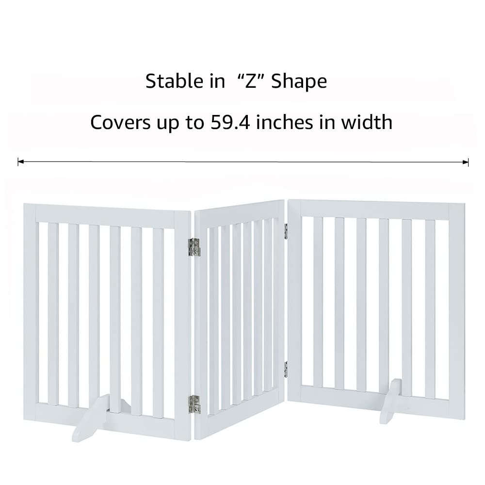 Large Free Standing Dog Gate, Extra Tall Safety Wood Pet Gate, Indoor Foldable Dog Gate, Expands up to 152cm Wide 91cm, Doorway Pet Barrier, White