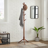 Wooden Coat Rack Tree with 8 Hooks, 3 Adjustable Sizes Free Standing, Solid Wood, Super Easy Assembly Hallway, Entryway Coat Hanger Stand for Clothes Suits (Brown)