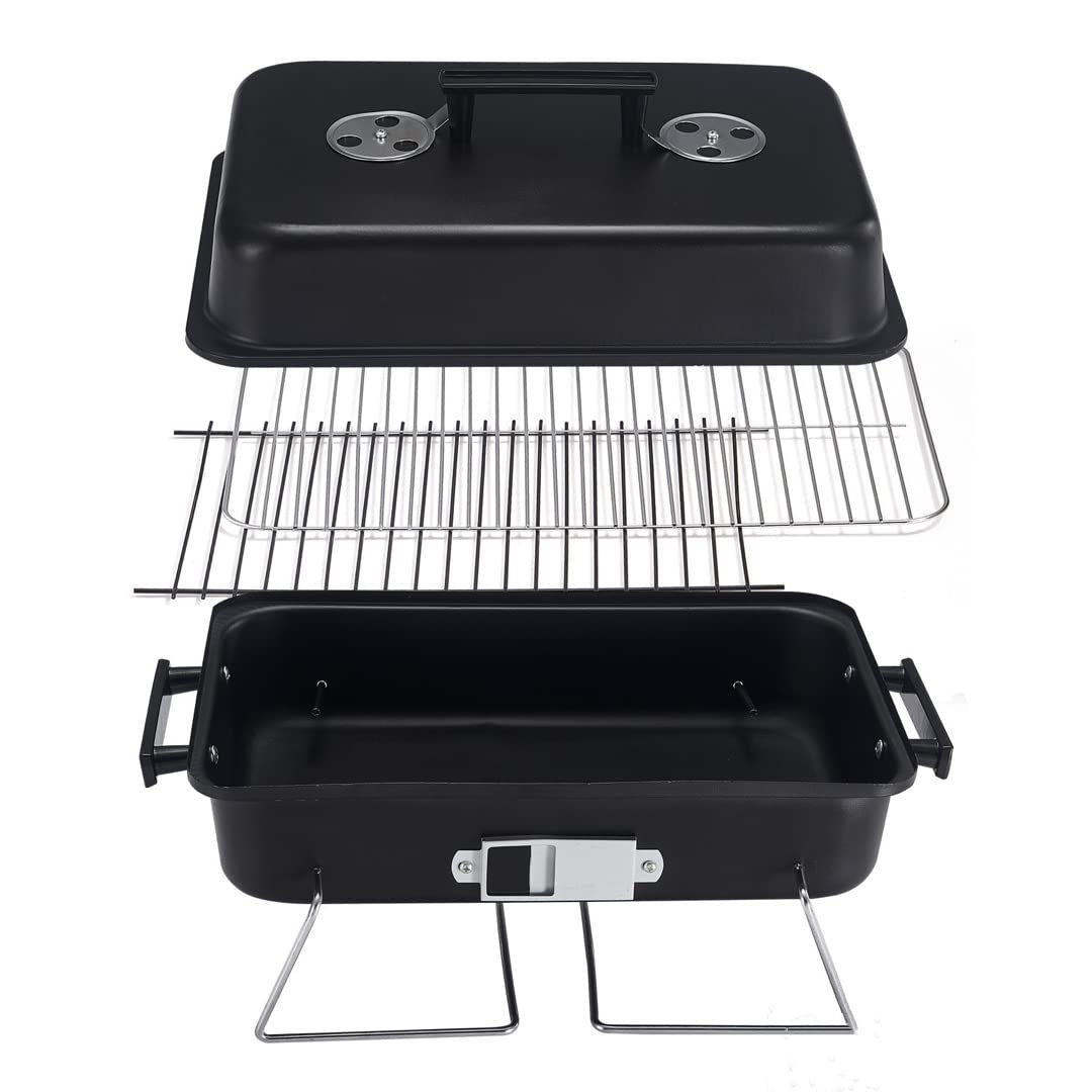 Multifunctional Foldable Portable Charcoal Grill with Lid for Portable Tabletop Metal Small BBQ Smoker for Outdoor and Indoor Use