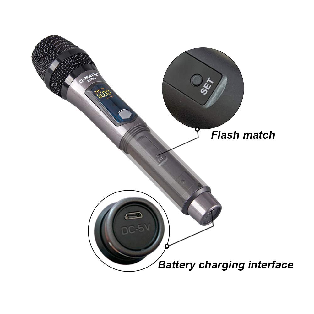 G-MARK X220U UHF rechargeable wireless microphone Recording Karaoke microphone Handheld with lithium battery Receiver