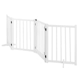 Wooden Pet Safety Gate Free Standing Walk Over Dog Gate,Retractable Puppy Playpen,Enclosure Security Fence for Dog Stair Doorway Barrier with Door Indoor,236CM Extra Width 80CM Tall,White