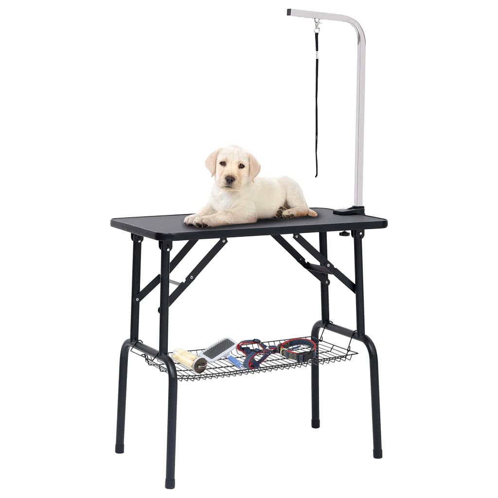 Dog Grooming Table - Adjustable and Foldable with Non-Slip Surface, Storage Basket, Stainless Steel Arm. Perfect for All Sizes and Breeds.