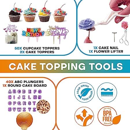 Cake Decorating Supplies, 500 PCs Cake Decorating Kit 3 Springform Cake Pans, 48 Piping Icing Tips, 7 Russian Nozzles, Cake Rotating Turntable, Chocolate Mold, Baking Supplies, Cake Baking Tools