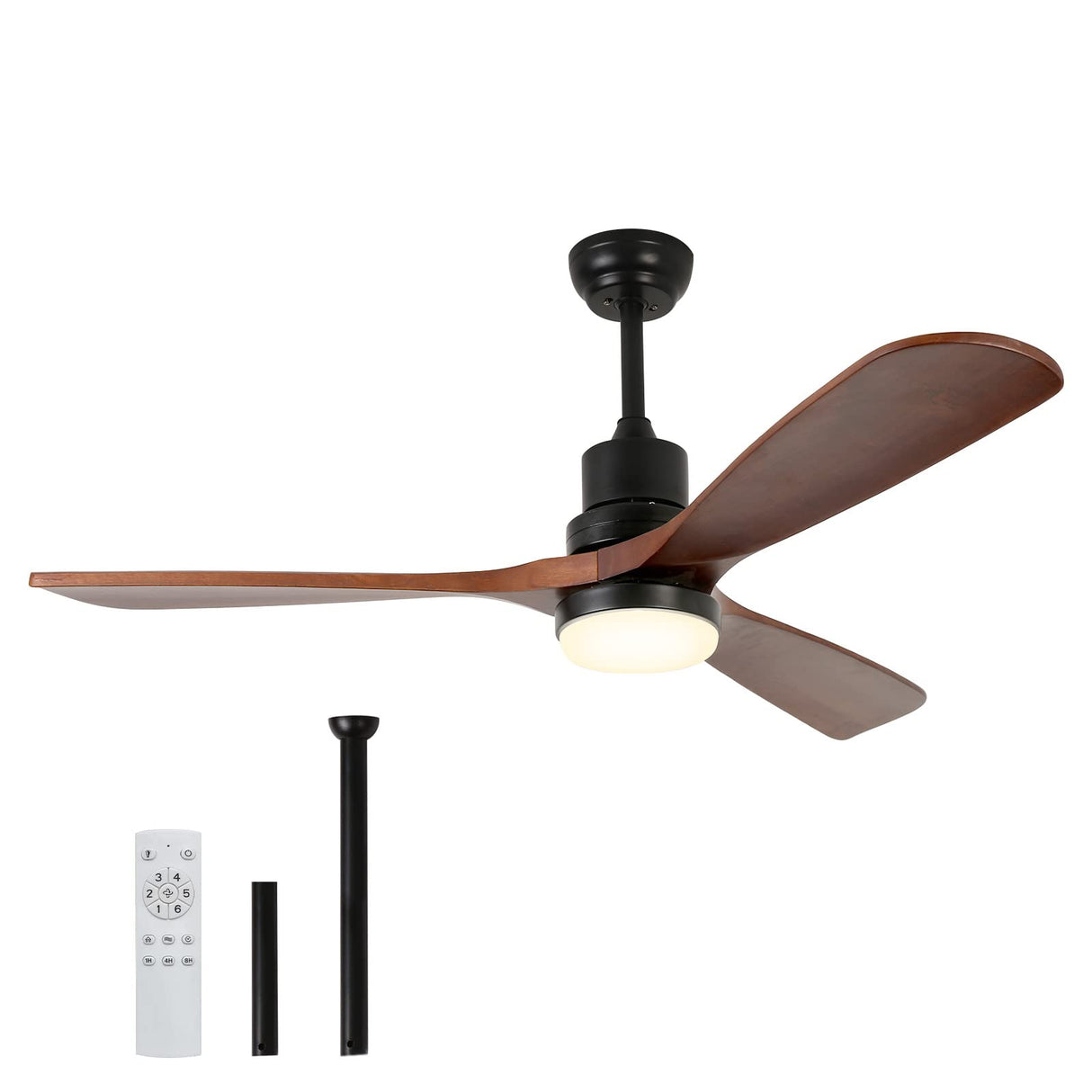 52" Ceiling Fan with Light Remote Control, DC Motor Outdoor LED Modern Smart Ceiling Fans, Wood Walnut Blades, Noiseless Reversible 6-Speed Motor for Bedroom, Garage, Patios, Kitchen, Farmhouse