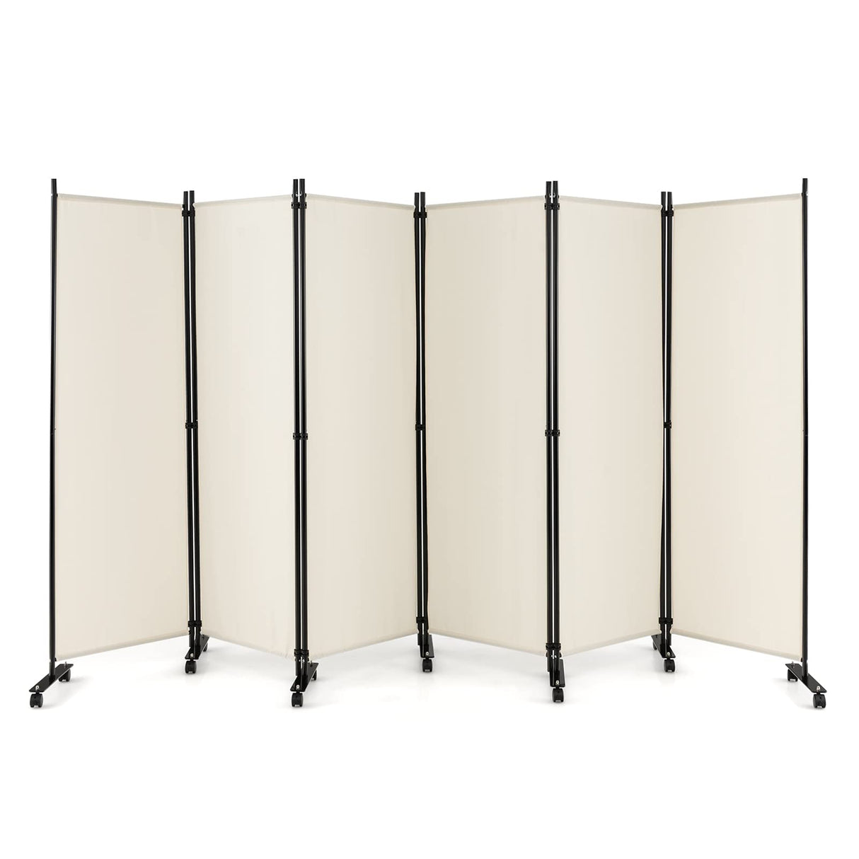 6-Panel Folding Room Divider, 1.72m Rolling Privacy Screen with Lockable Wheels, Portable Wall Divider and Separator, Freestanding Privacy Protection for Living Room, Bedroom, Office