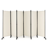 6-Panel Folding Room Divider, 1.72m Rolling Privacy Screen with Lockable Wheels, Portable Wall Divider and Separator, Freestanding Privacy Protection for Living Room, Bedroom, Office