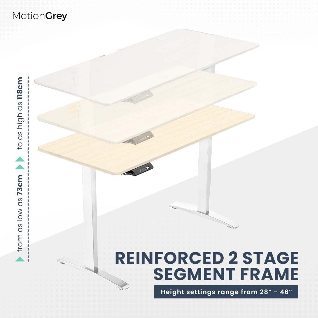 Electric Motor Height Adjustable Standing Desk, 110 x 60 cm, Ergonomic Stand Up Desk, Adjustable Computer Sit Stand Desk Stand (White + Lightbrown, 43 Inch)