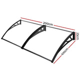 Instahut Window Door Awning Outdoor Solid Polycarbonate Canopy1mx2m