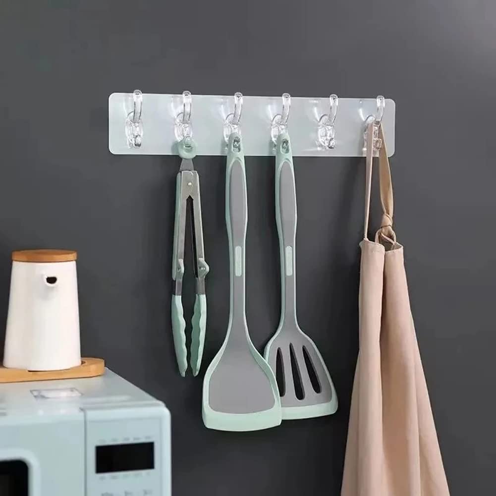 Multifunctional Transparent 6 Hooks,Adhesive Row Hooks,Kitchen Bathroom Hooks Waterproof Wall Hooks,Transparent Plastic Glue Hooks,Kitchen Bathroom Hooks Waterproof Wall Hooks