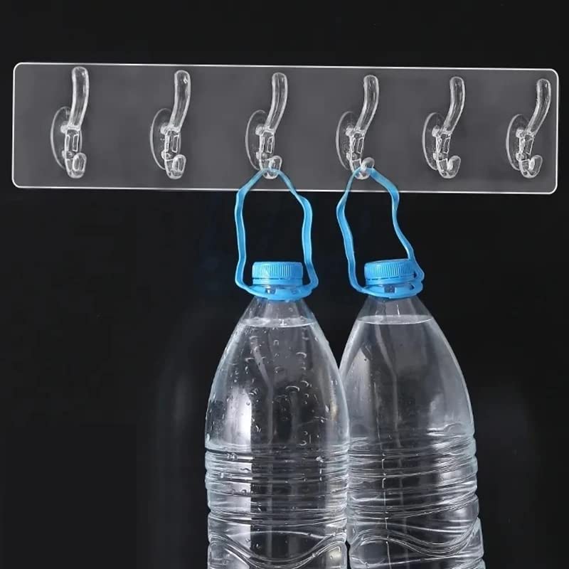 Multifunctional Transparent 6 Hooks,Adhesive Row Hooks,Kitchen Bathroom Hooks Waterproof Wall Hooks,Transparent Plastic Glue Hooks,Kitchen Bathroom Hooks Waterproof Wall Hooks