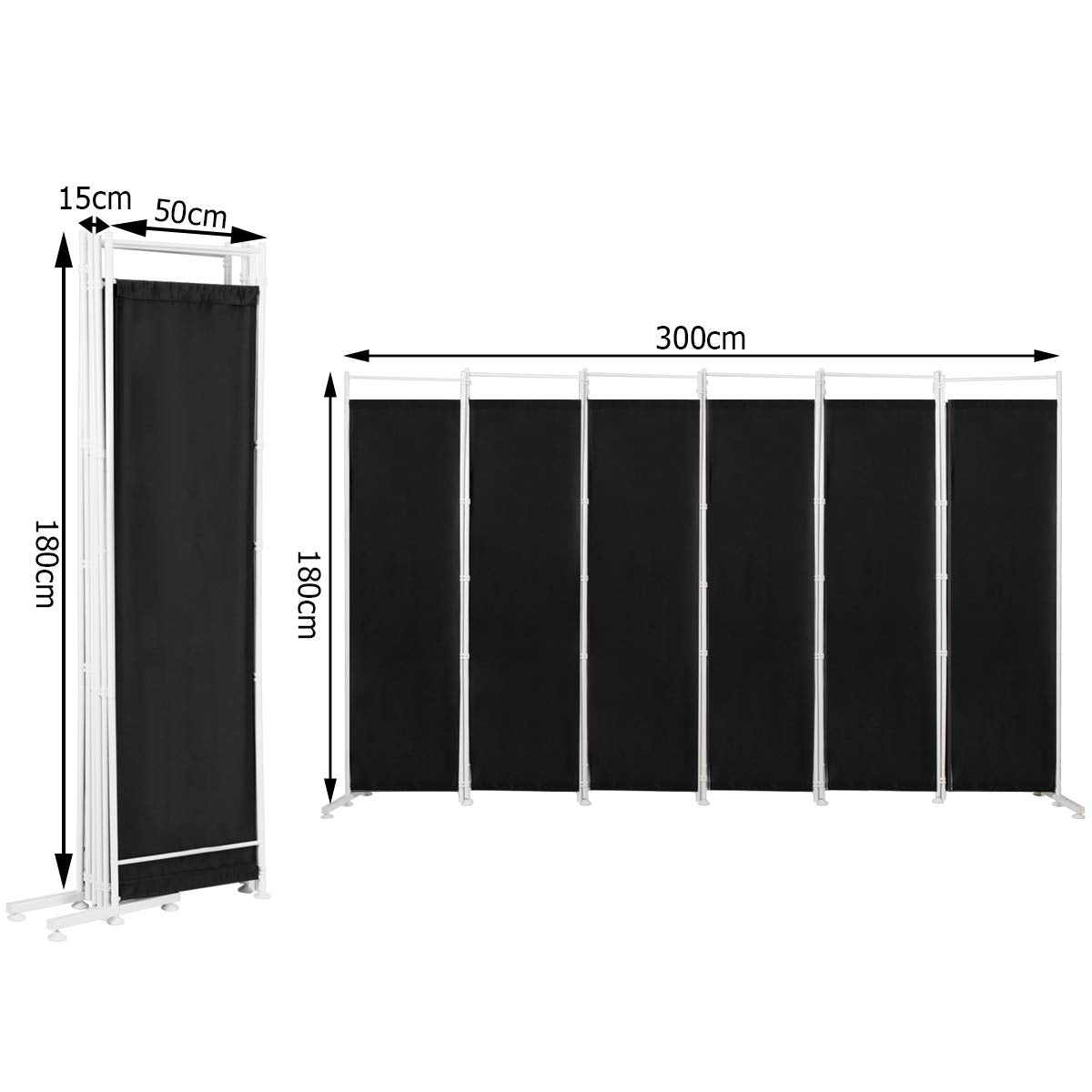 6 Panel Room Divider, 300x180CM Folding Privacy Screen with Steel Frame & Fabric Surface, Standing Wall Separator, Home Office Partition for Bedroom, Living Room, Restaurant