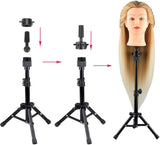 Mini Wig Stand Tripod with Head Adjustable Mannequin Head Stand Wig Head Stand Wig Tripod Stand for Cosmetology Hairdressing Training(25 Inch,Black)