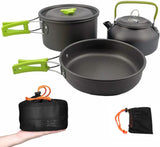 Camping Cookware Set, Anodized Aluminum Camping Pots and Pans Set, Lightweight & Compact Backpacking Cooking Set for 2-3 People Hiking Picnic Fishing with Kettle