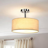 Modern Semi Flush Ceiling Light Fixture, 3-Light Fabric Ceiling Drum Lights for Bedroom, E27 Entry Light Fixtures Ceiling Hanging for Dining Room Kitchen Hallway Foyer Living Room, Grey Finish